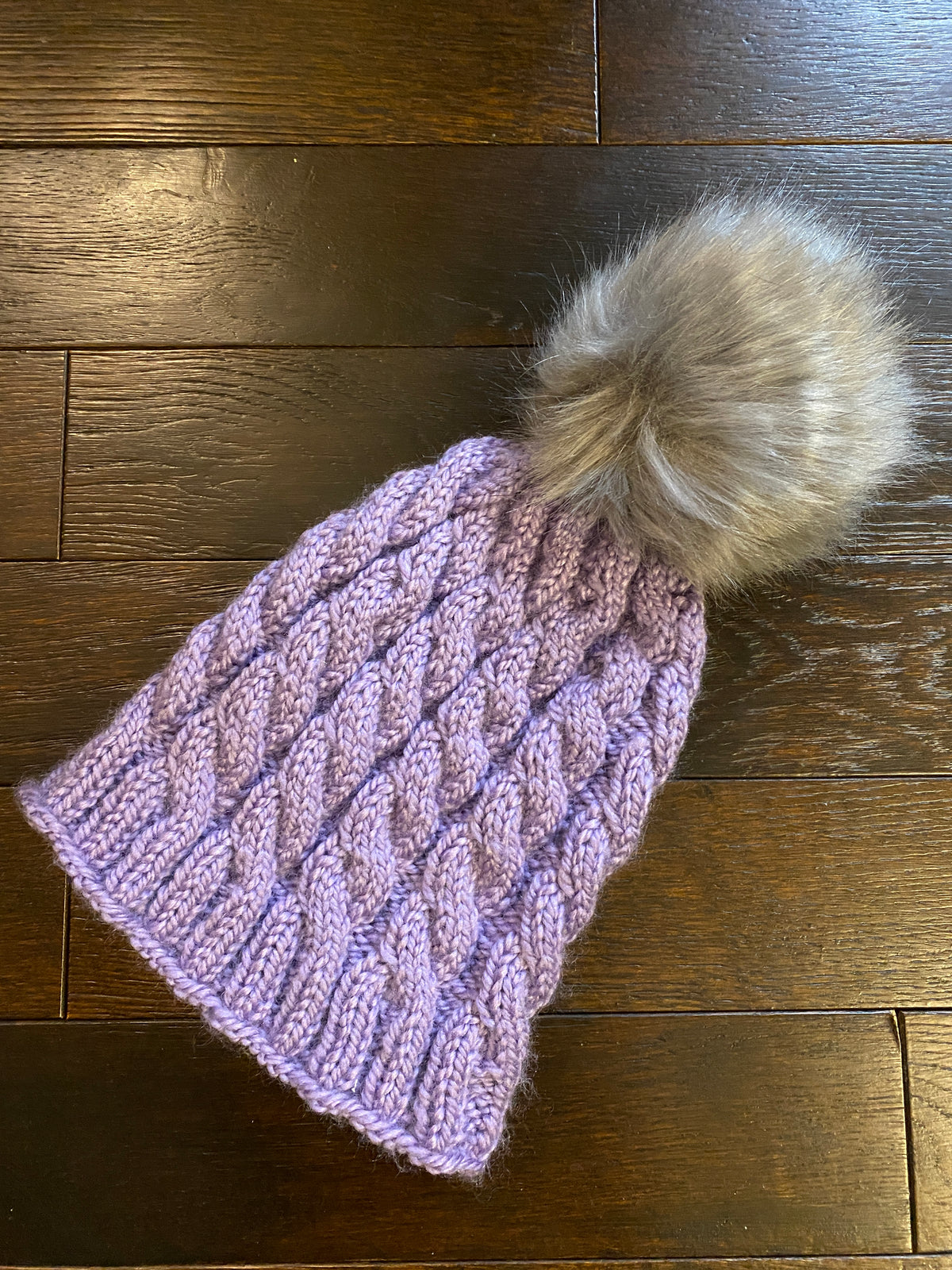 Cabled Wool-blend Hat with Fur Pompom