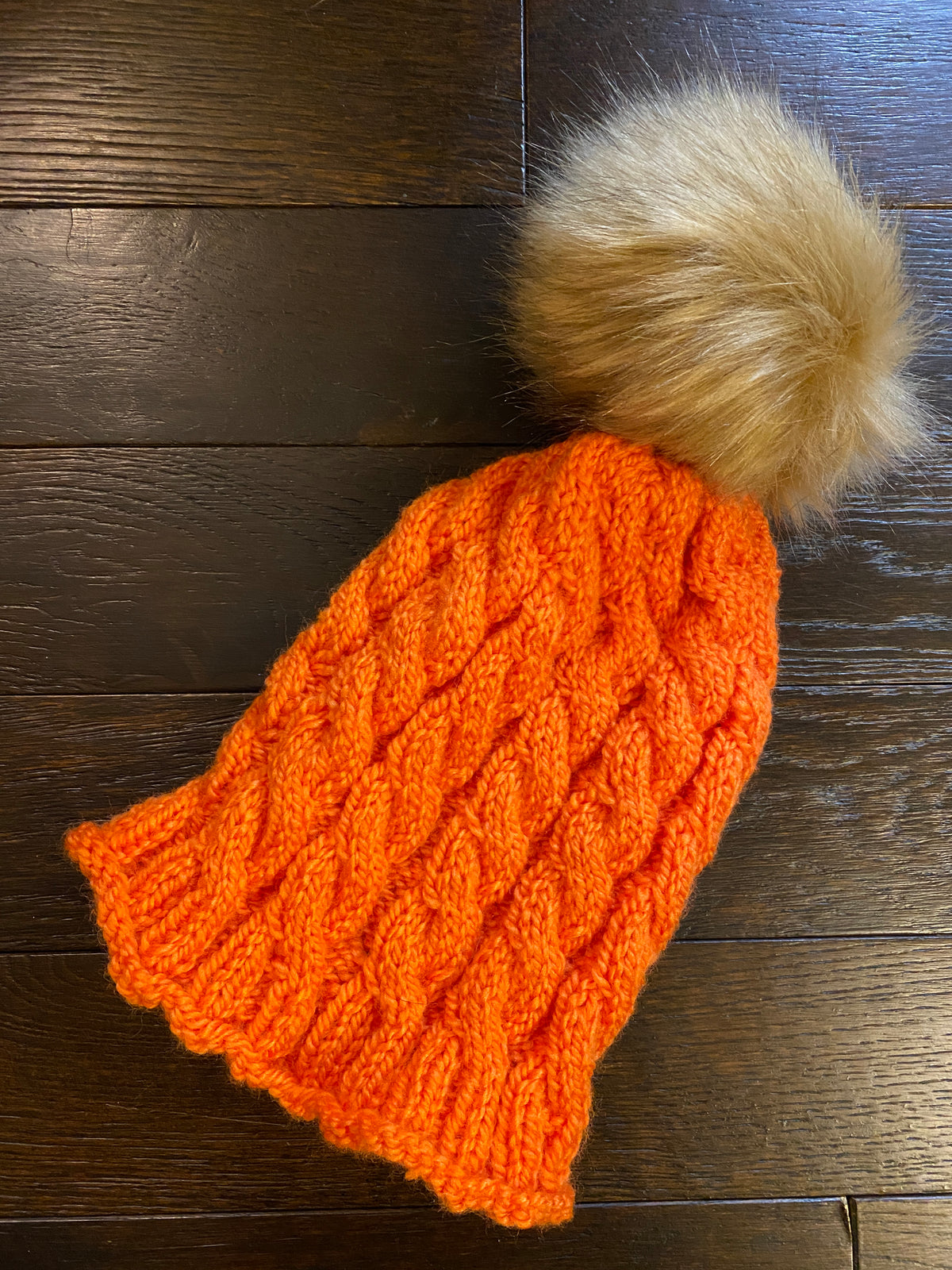 Cabled Wool-blend Hat with Fur Pompom