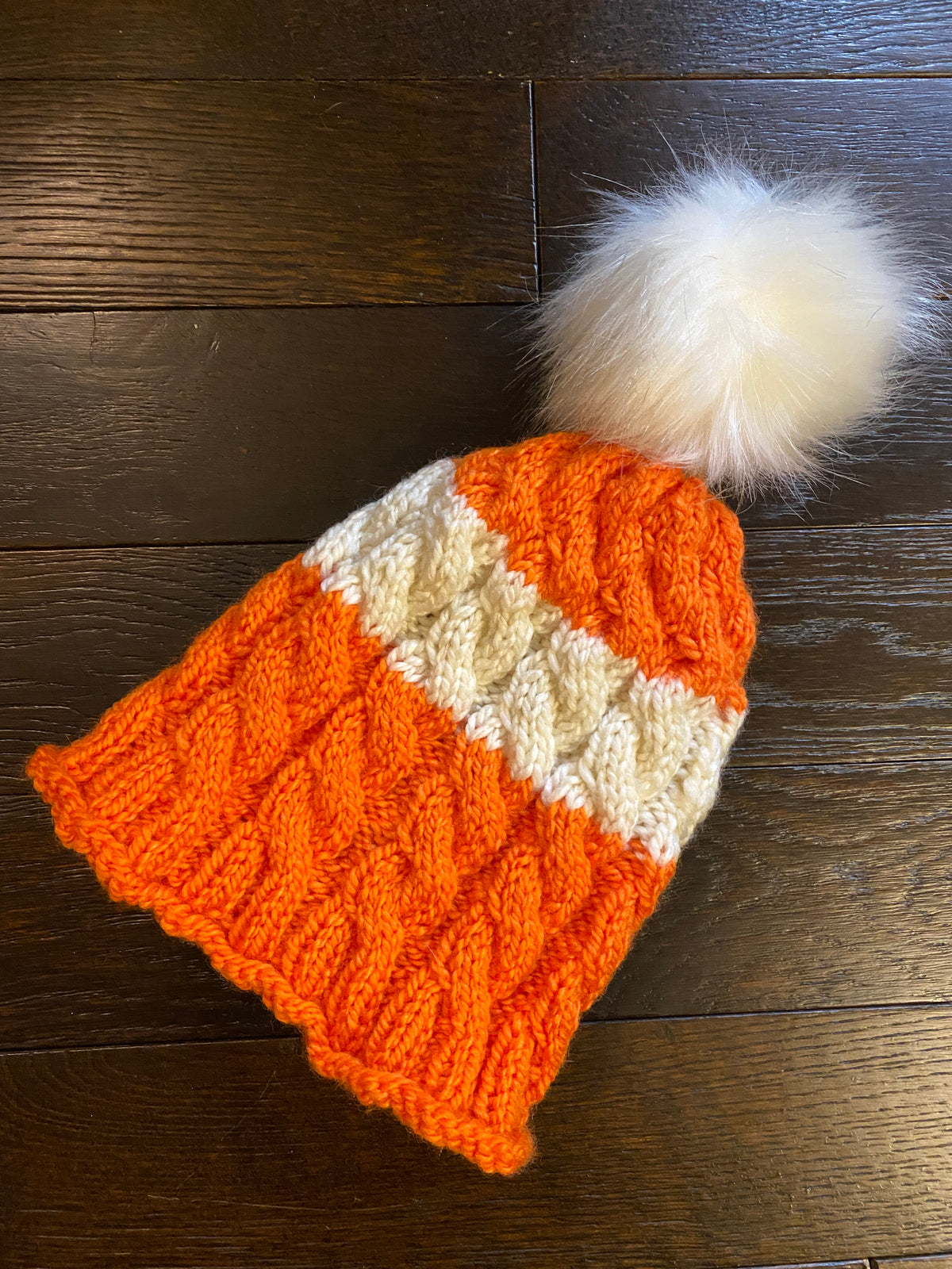 Cabled Wool-blend Hat with Fur Pompom