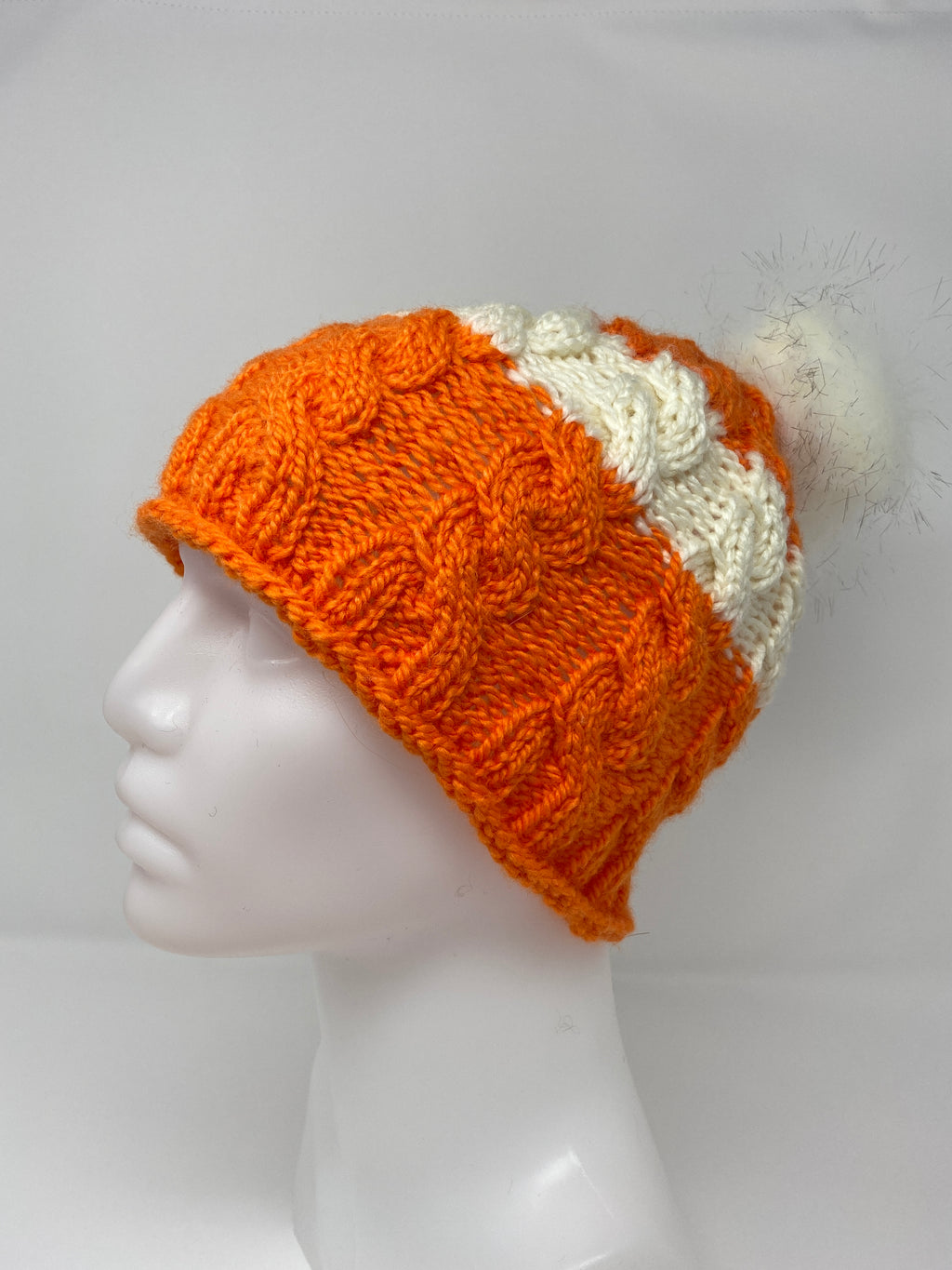 Cabled Wool-blend Hat with Fur Pompom