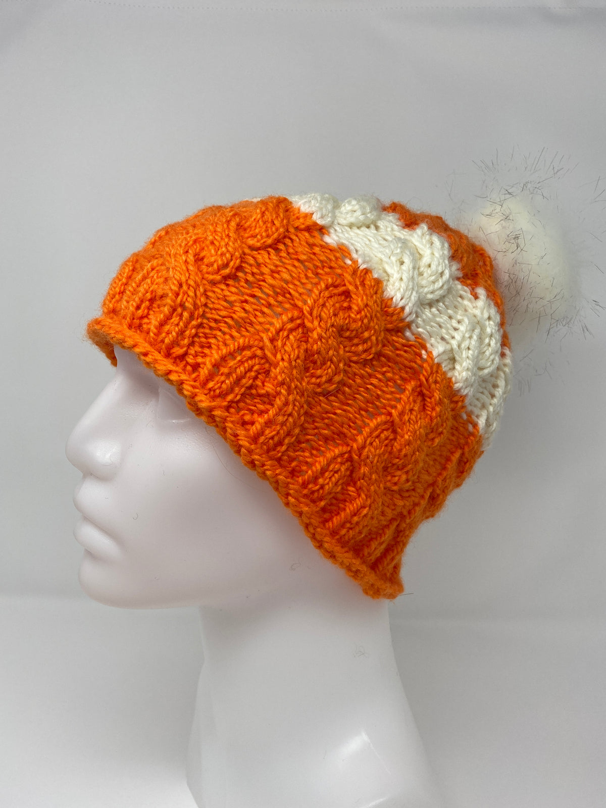 Cabled Wool-blend Hat with Fur Pompom